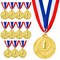 12-Pack 1st Place Winner Gold Medals for All Ages, Participation Awards with 15.5-Inch Red, White, and Blue Ribbon for Sports, Tournaments, Competitions (Metal, 2 in)